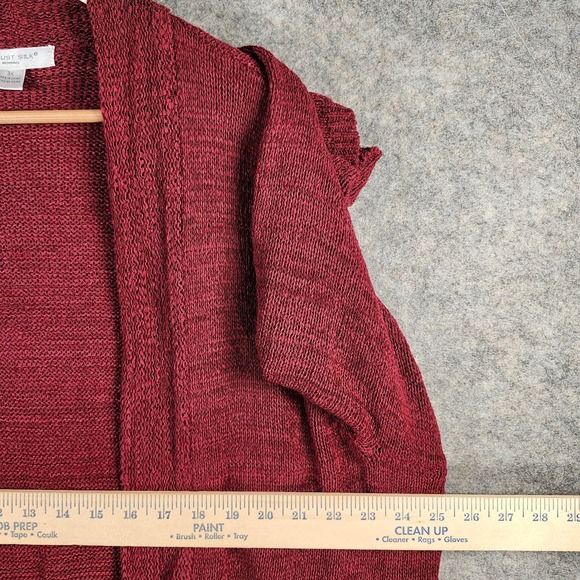 August Silk Woman Cardigan Sweater 3X Burgundy Red Open Front Knit Layering - Picture 3 of 11